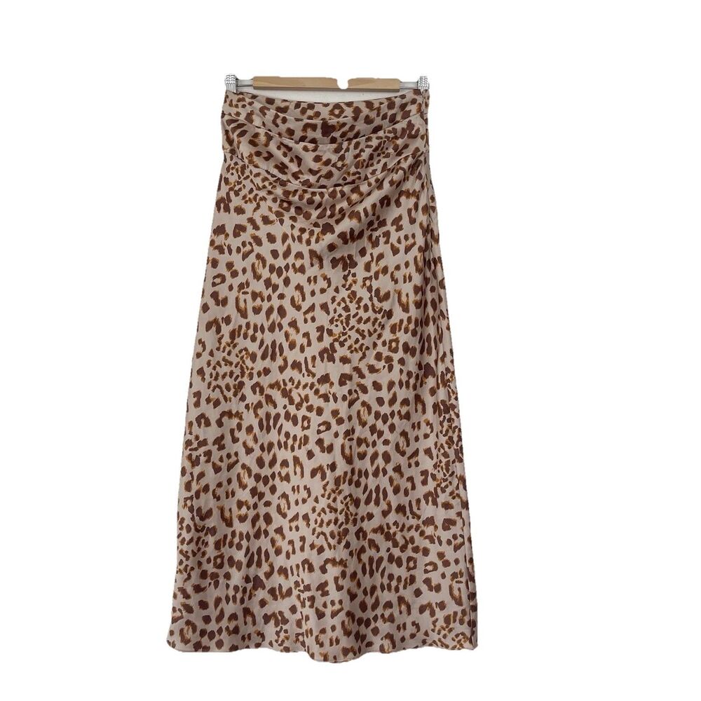 Free People Skirt Womens 6 Brown Leopard Satin Slip Midi A Line High Waist